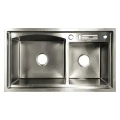 GRIFOS CENTER - Lavaplatos Doble Pozo Con Escurridor Acero Plateado 82 X 45 X 21 Cm+ Accesorios