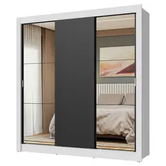 MADESA - Closet Nobre 3 Puertas Correderas 2 Espejos Blanco/Negro