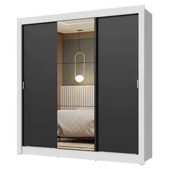 MADESA - Closet Nobre 3 Puertas Correderas 1 Espejo Blanco/Negro