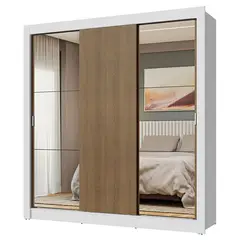 MADESA - Closet Nobre 3 Puertas Correderas 2 Espejos Blanco/Marrón