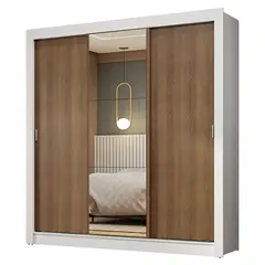 MADESA - Closet Monaco 3 Puertas Corredizas 1 Espejo Blanco/Marrón
