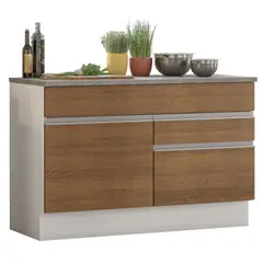 MADESA - Mueble De Cocina Bajo Glamy 1.20 M 1 Puerta 2 Cajones Blanco/Marrón