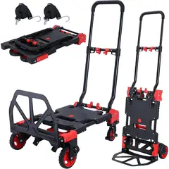 JJSMKCH - Carro De Mano Plegable 2 En 1 150?kg Mango Ajustable Con 4 Ruedas