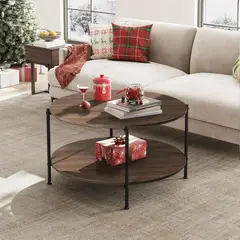 undefined - Mesa Redonda De Madera Con Estante Inferior