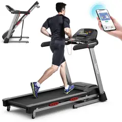 GYMAX - Caminadora Plegable con Inclinación Automática de 15% y Altavoz Bluetooth