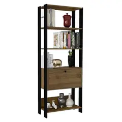 BERTOLINI - Estanteria Biblioteca Match con Puerta en Mdp 166X63Cm Pino con Negro