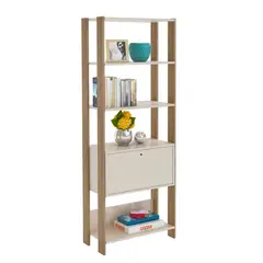 BERTOLINI - Estanteria Biblioteca Match con Puerta en Mdp 166x63cm Off White/ Roble