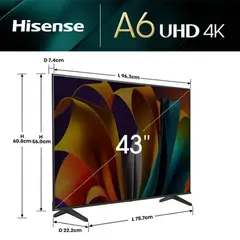 HISENSE - Televisor 43" 43a6n Smart Tv 4k