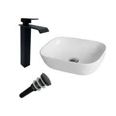 INKORPORAR - Kit Lavamanos Sobreponer Baru+Griferia mezclador Cascada negra+Desague ng