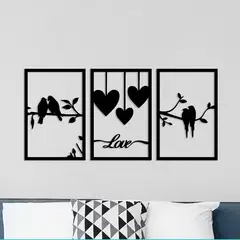 CEGRAFIC - Set 3 Cuadros Aves Love Negro