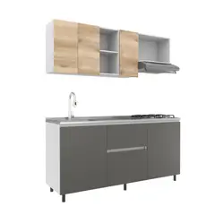 JUST HOME COLLECTION - Cocina Integral 1.80 Metros Irlanda Tribeca/Grafo Incluye Mesón Poceta Izquierda con 4 Fogones a Gas