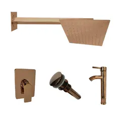 INKORPORAR - Grifería de ducha Spazio Oro Rosa + Brazo Cuadradoradp + Regaderaadera Cuadrado 25x25 + Grif Iris Oro Rosa Alta