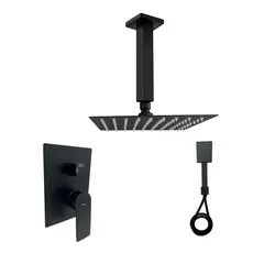 INKORPORAR - Grifería Ducha Spazio Negro Csb+Brazo Techo 20cm+Regadera 20x20cm+Teleducha Modern Kit