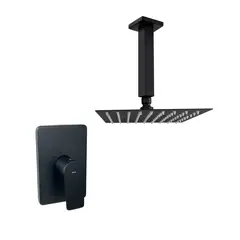 INKORPORAR - Grifería de ducha Monocontrol Spazio Negro+Brazo a Techo Cuadrado 20cm+Regadera Cuadrada 25x25cm