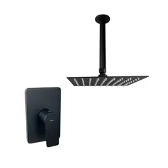 INKORPORAR - Griferia ducha negra monocontrol SPAZIO-C +regadera 20x20 +brazo techo red