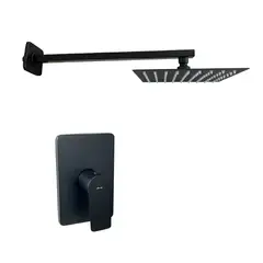 INKORPORAR - Grifería Ducha Negra Monocontrol Spazio+Regadera 25x25 +Brazo Muro Cuadrado Consumo 7.5 l/ciclo