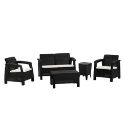 MQ - Set Juego De Terraza Sala Exterior Polipropileno 4 Piezas Ferrara Wengue + Hielera