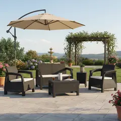 MQ - Juego de Sala Exterior Terraza Polipropileno 4 Piezas Ferrara Wengue + Hielera