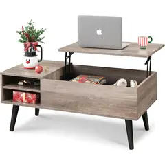 WLIVE - Mesa de Centro Elevable Greige con Almacenamiento y Estante Ajustable