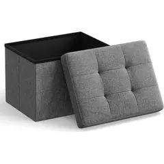 undefined - Puff Gris Oscuro con Almacenamiento y Asiento Plegable de Lino