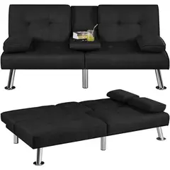 YAHEETECH - Sofá Cama Convertible Negro Compacto y Versátil para Hogar