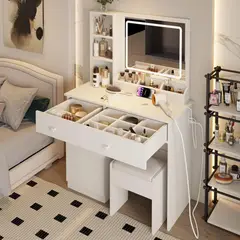 undefined - Tocador Blanco con Espejo LED y Almacenaje Inteligente