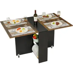 undefined - Mesa de Comedor Plegable con Ruedas y Estante
