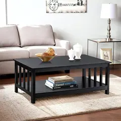 undefined - Mesa de Centro Negra ChooChoo Estilo Misión con Estante Inferior de Almacenamiento