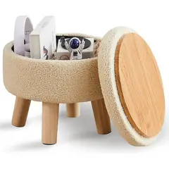 undefined - Puff Redonda Moderna con Almacenamiento y Asiento Acolchado