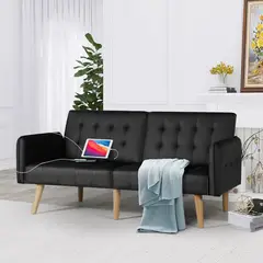 undefined - Sofá Cama Convertible TYBOATLE Negro con USB Compacto Moderno