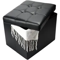 undefined - Puff Plegable de Almacenamiento con Asiento Acolchado de Cuero