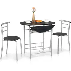 VINGLI - Mesa de Comedor Redonda Extensible con 2 Sillas