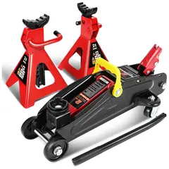 DNA MOTORING - Gato Hidráulico De Piso Con Soportes De Trinquete 2 Toneladas Rojo Negro