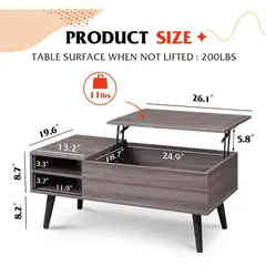 WLIVE - Mesa de Café Elevable con Almacenamiento y Estante Ajustable