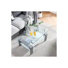 undefined - Mesa de Centro Rectangular con Estante Inferior y Patas de Madera