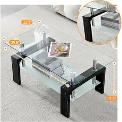 undefined - Mesa de Centro Rectangular con Tapa de Vidrio y Estante Inferior