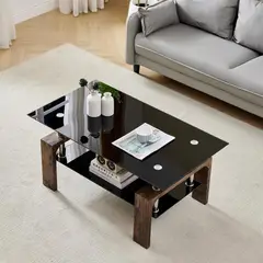 undefined - Mesa Rectangular Btrpily con Vidrio y Repisa para Sala Moderna