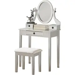 undefined - Juego de Tocador y Taburete de Madera Rosa Moniys con Espejo Ajustable