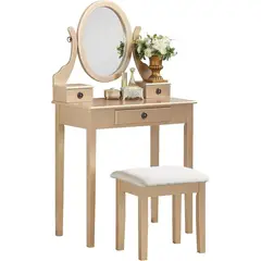 undefined - Tocador De Maquillaje Con Espejo Y Silla Dorada Roundhill Furniture