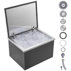 VEVOR - Baúl de Hielo Acero Inoxidable con Tapa de Bisagras Capacidad de 45L