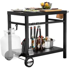 ROYAL GOURMET - Mesa de Parrilla con Ruedas y Estantes Dobles para Exterior