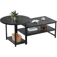 undefined - Mesa de Centro Moderna 2 en 1 con Acabado en Mármol y Almacenamiento