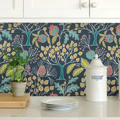 NUWALLPAPER - Papel Tapiz Groovy Garden Azul Marino para Pegar y Despegar