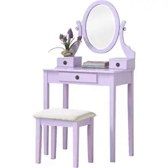 undefined - Juego de Tocador y Taburete de Madera Rosa Moniys con Espejo Ajustable