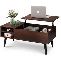 WLIVE - Mesa de Café Elevable con Almacenamiento y Estante Ajustable