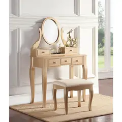 undefined - Juego de Mesa y Taburete de Maquillaje Roundhill Furniture Ashley en Color Dorado