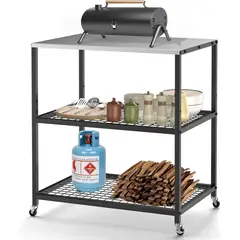 undefined - Carrito de Parrilla de Acero Inoxidable con Ruedas y Tres Estantes