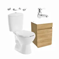 CORONA - Combo Manantial Sanitario Dos Piezas Mueble Aluvia 40cm Elevado Fresno con Grifería y Accesorios