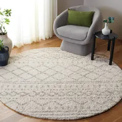 SAFAVIEH - Tapete Redondo Arizona Shag 244 cm Marfil y Beige Pelo Suave Acolchado