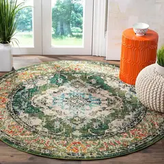 SAFAVIEH - Tapete Antideslizante 152.4cm Redondo Verde Bosque Azul Claro Fácil Cuidado